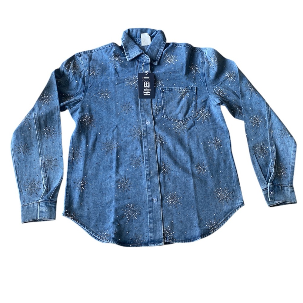 NWT‎ Blue Embellished Jean Jacket M E49